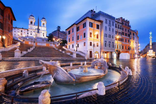 The Spanish Steps in Rome, Italy at blue hour.