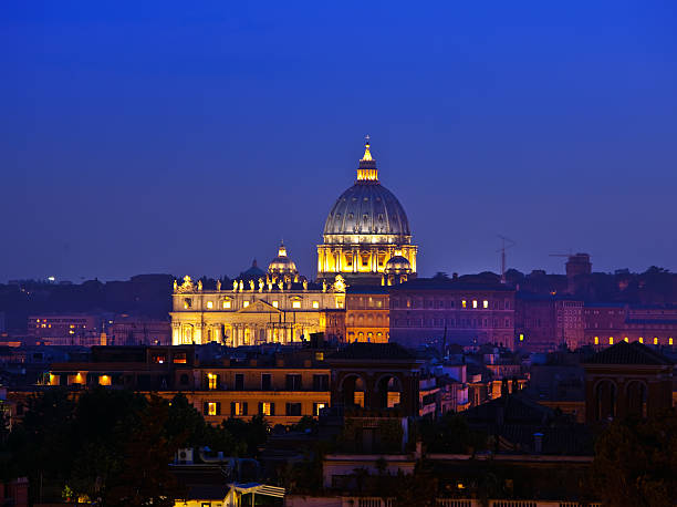 Italy. Rome. Vatican. St Peter's Basilica at night